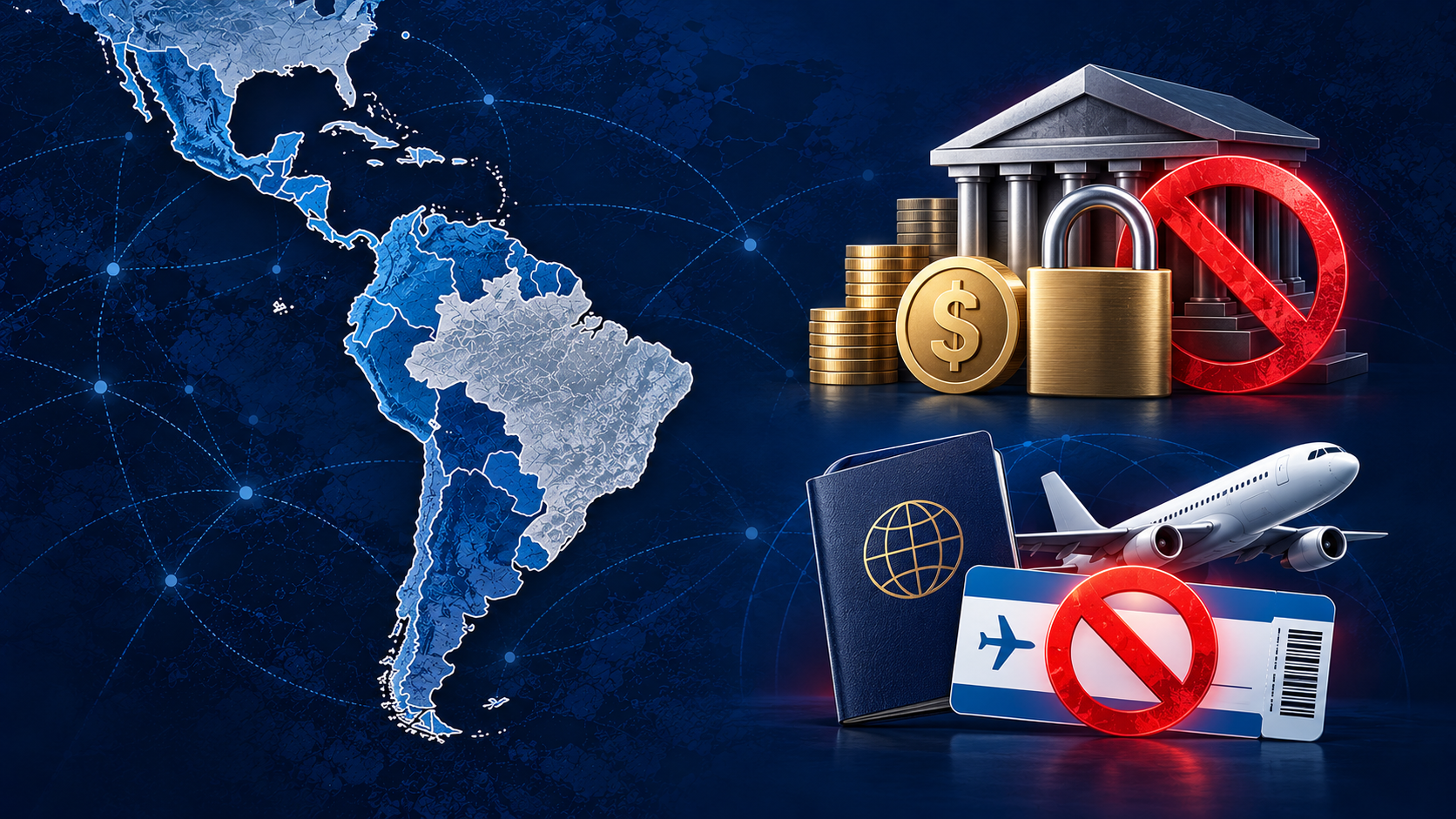 Mapa das Américas: finanças e viagens bloqueadas|Mapa das Américas: finanças e viagens bloqueadas